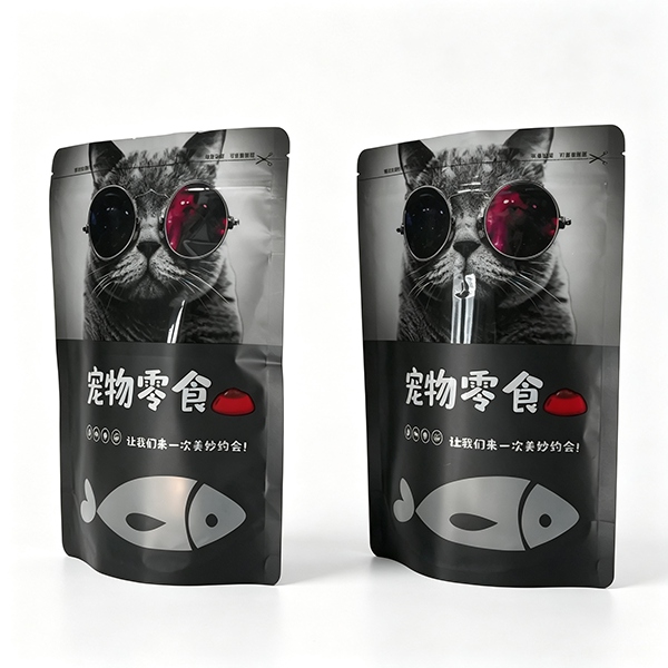Matte Black Stand-Up Zipper Pouches for Cat Treats The Matte Black Stand-Up Zipper Pouch for Cat Treats is a premium flexible packaging solution designed for freeze-dried treats, crunchy snacks, soft treats, jerky, dental treats, and other