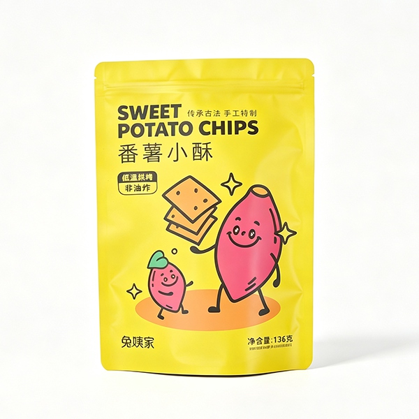 Bright Yellow Stand-Up Zipper Pouch for Potato Chips